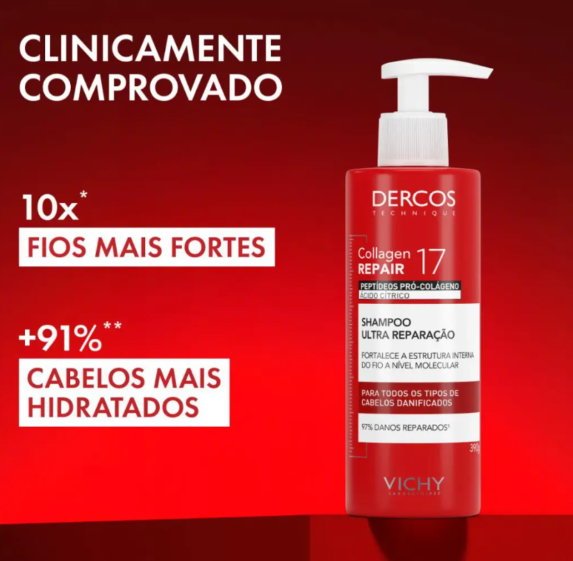 Shampoo Ultra Reparação Vichy Dercos Collagen Repair 17 com 390g - Imagem 2